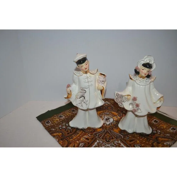 Vintage 1950s Statues Asian Couple Florence Ceramics Pasadena